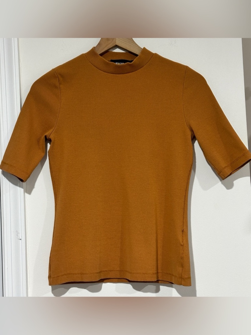 Anthropologie Short Sleeve Crewneck Sweater - Mustard Brown
